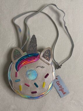 Cat & Jack Silver Unicorn Donut Crossbody Bag with Rainbow Mane
